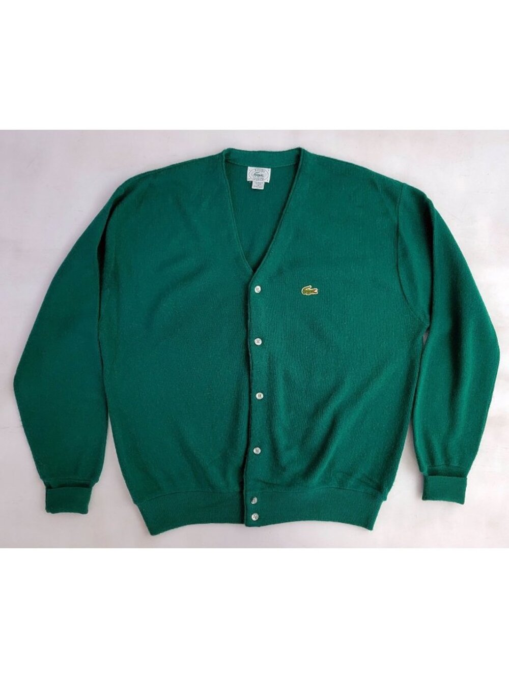 Vintage 70s/80s Izod Lacoste Green Croc Cardigan Grunge Sweater Made In USA XL